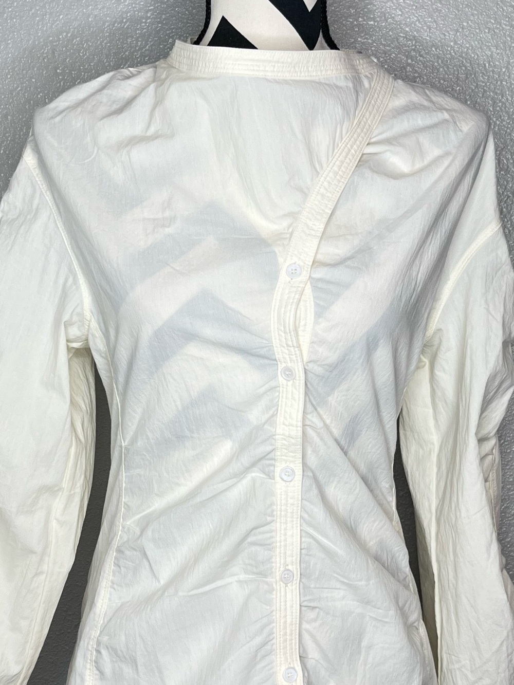 hemi blurr Sz M Asymmetrical Contemporary Button-Down Puff Sleeve Shirt - Picture 4 of 12